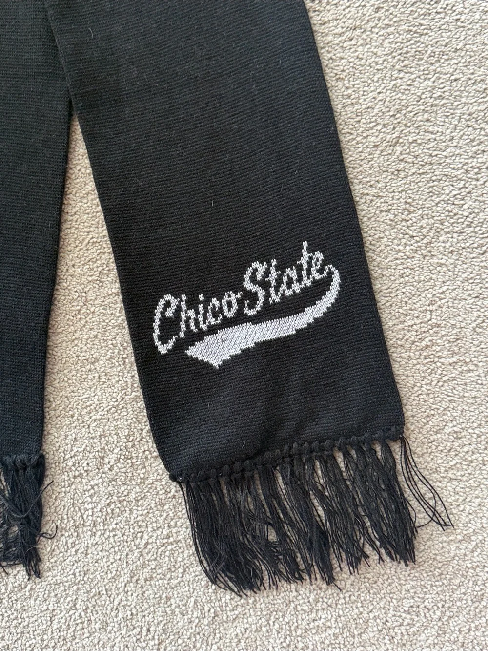 Chico State Stadium Black Knit Scarf with Fringe!